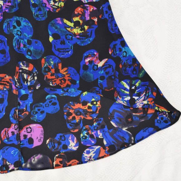 Spoon Jeans Sugar Skull High Low Peplum Tank Top Blouse Neon Colors Blue Black M - Picture 6 of 14